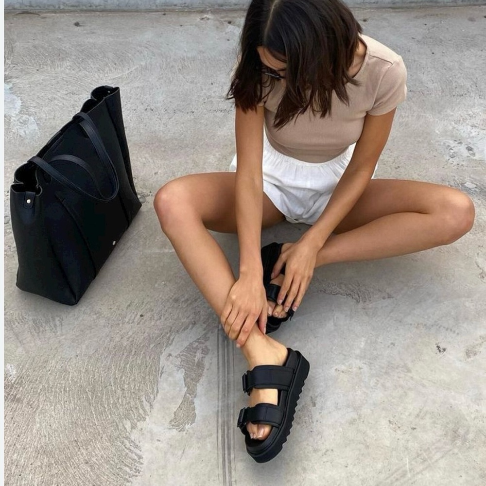 Black chunky flatform leather sandals 7